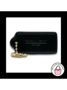 COACH HANG TAG 2" Bag Charm Keychain Fob New York Black Smooth Leather Brass